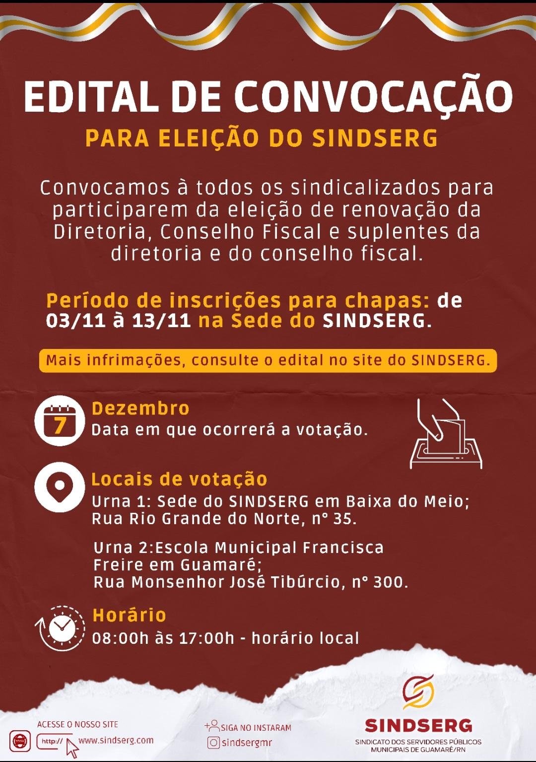 EDITAL DE CONVOCAÇÃO PARA ELEIÇÃO DO SINDSERG.